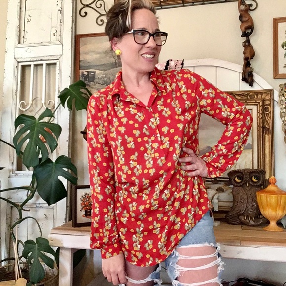 Cabi Size Small Blouse Trumpet Lilly Botanical Print - Picture 3 of 3